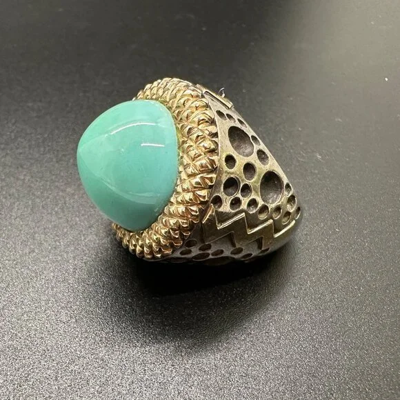 Dian Malouf Silver and 14k Turquoise Cocktail Ring - Picture 4 of 12